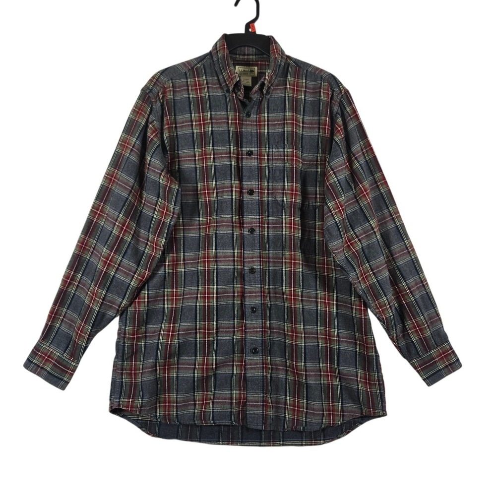 L.L.Bean Scotch Plaid Flannel Shirt Mens Medium Tall MT Gray Burgundy Plaid - Picture 1 of 7